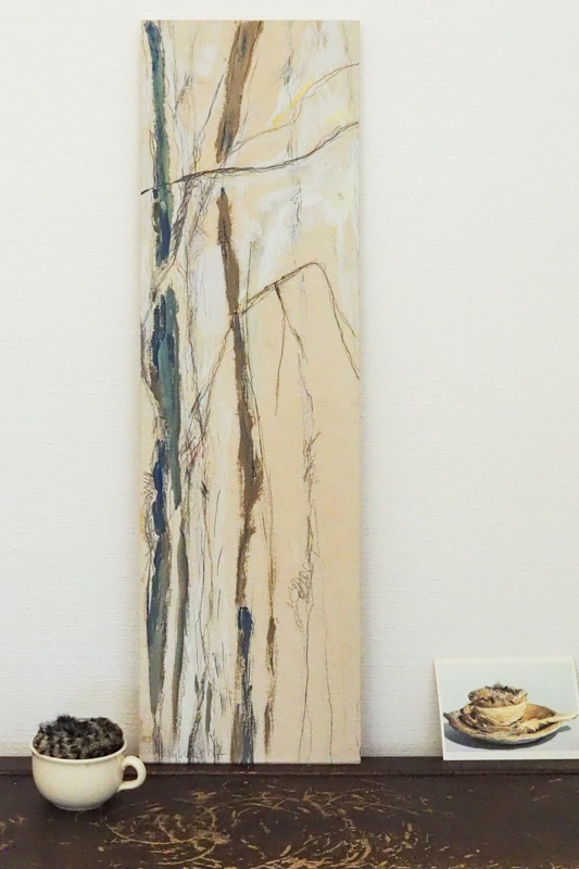 Baumstämme abstrakt, Malerei der Künstlerin Regula Schenk, Rüti Zürich